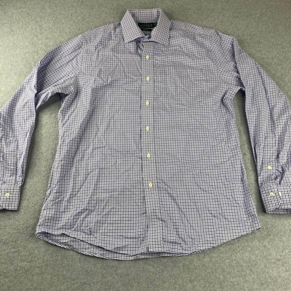 Lauren Ralph Lauren Dress Shirt Mens 16.5 36/37 Blue White Slim Fit Non Iron